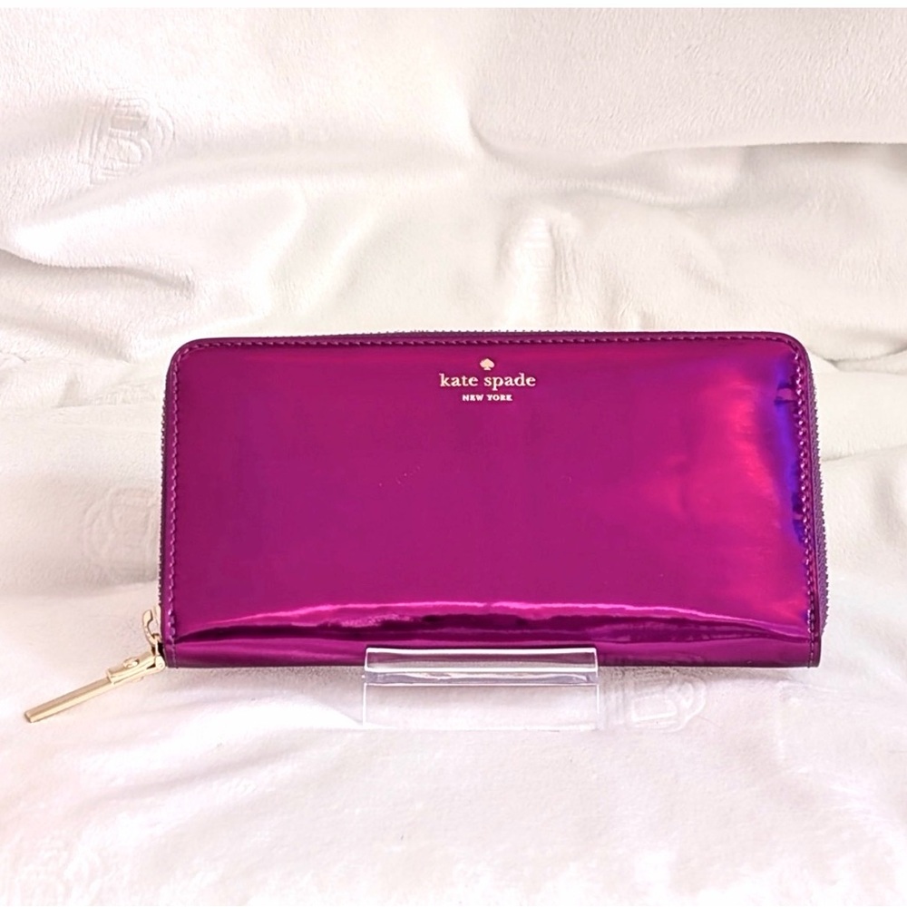 Kate Spade Fuchsia Metallic zip around wallet with Storybook Lining Rare find
